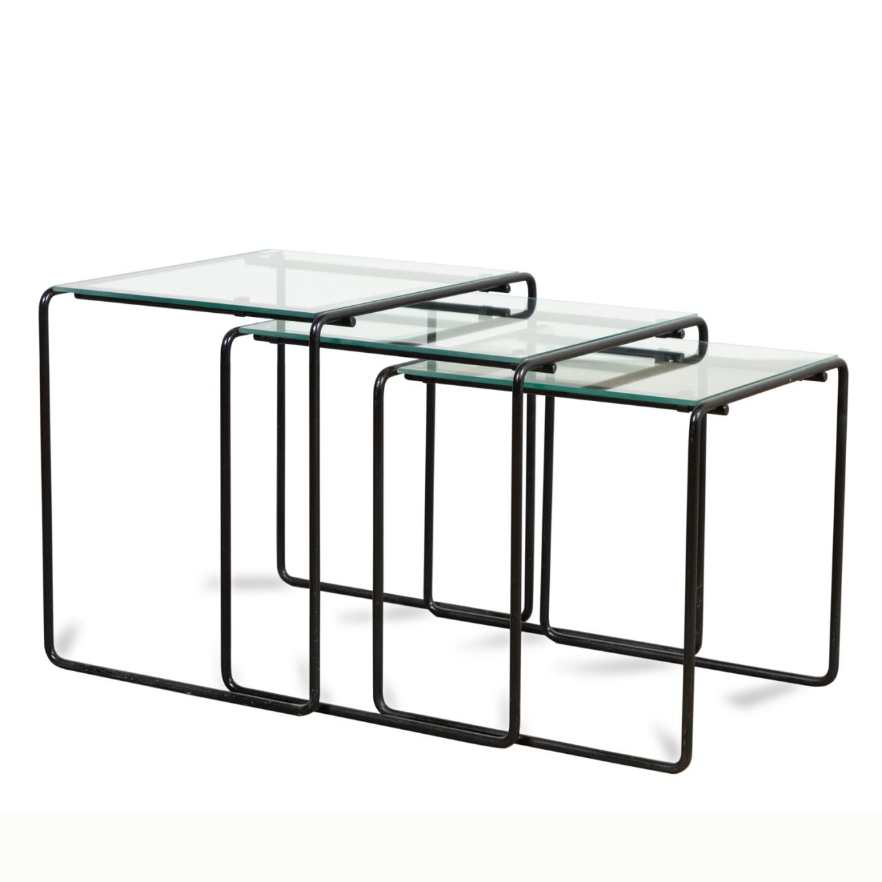 Appraisal: SET BAUHAUS STYLE GLASS METAL NESTING TABLES Marcel Breuer style