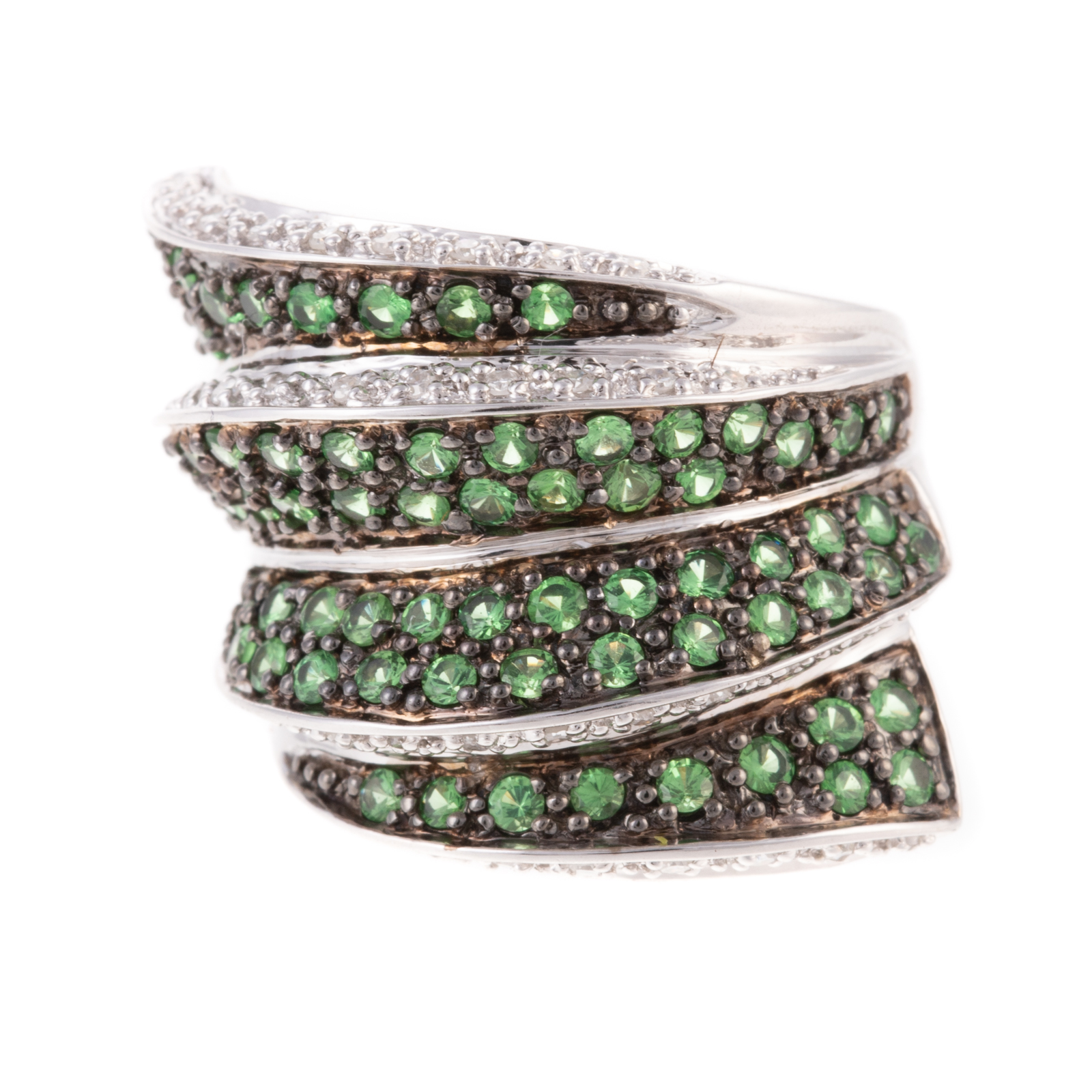 Appraisal: A WIDE TSAVORITE GARNET DIAMOND BAND IN K K white