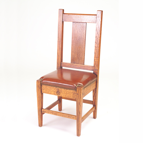 Appraisal: ROYCROFT Dining chair with single broad vertical slat and tacked-on