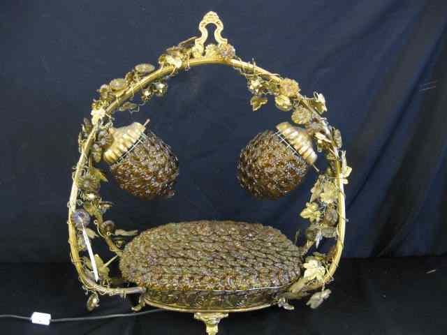 Appraisal: Ornate Brass Art Glass Lamp basket of flowers with basket