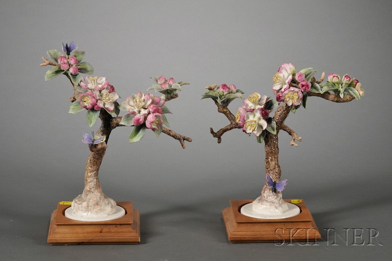 Appraisal: Pair of Royal Worcester Porcelain Models of Crabapple Branches c