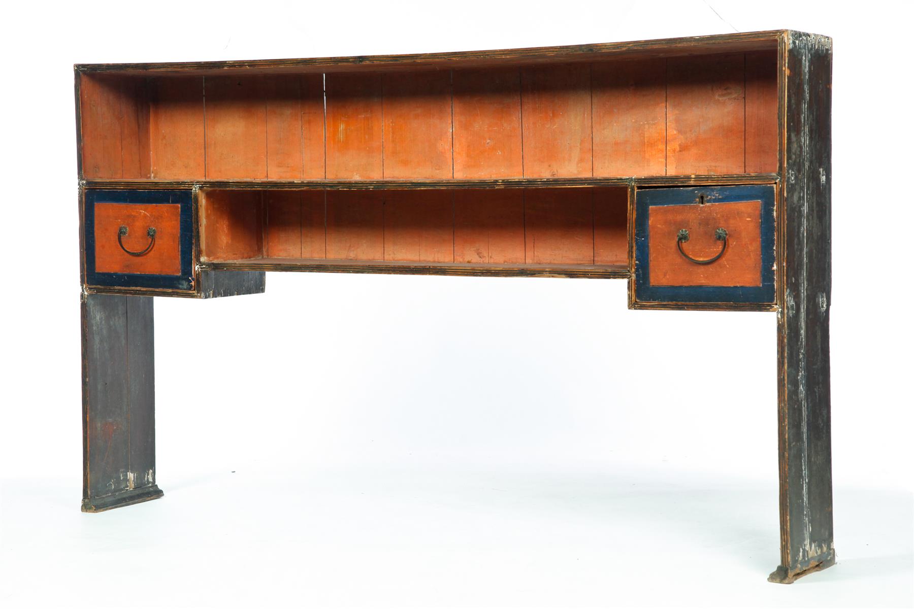 Appraisal: DECORATED SHELVES Possibly Canada th century pine Bucket bench or