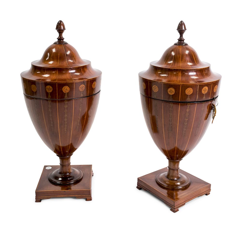 Appraisal: A Pair of George III Satinwood Inlaid Mahogany Urn-form Knife