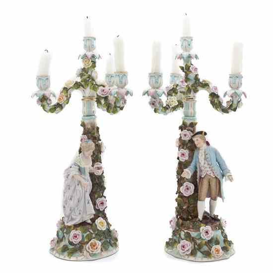 Appraisal: A Pair of German Porcelain Candelabra Voight Brothers one depicting