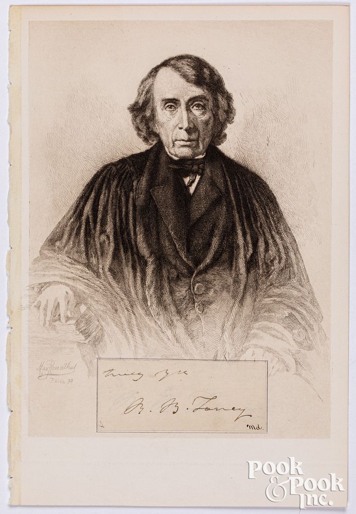 Appraisal: Signed Roger Brooke Taney engraving Signed Roger Brooke Taney Supreme