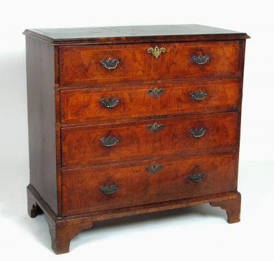 Appraisal: A GEORGE II WALNUT SECRETAIRE the moulded edged and banded