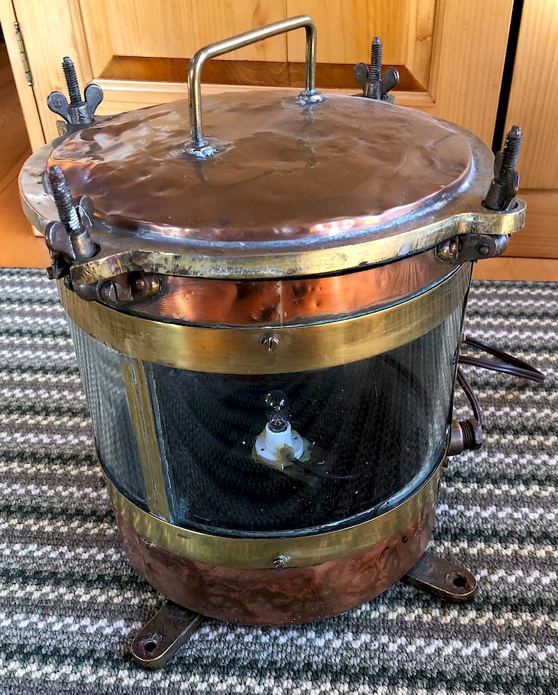 Appraisal: Copper and Brass Electrified Nautical Lantern Exclusive on Bidsquare Copper