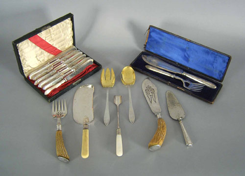 Appraisal: Group of silver and silver plated flatware and serving utensils