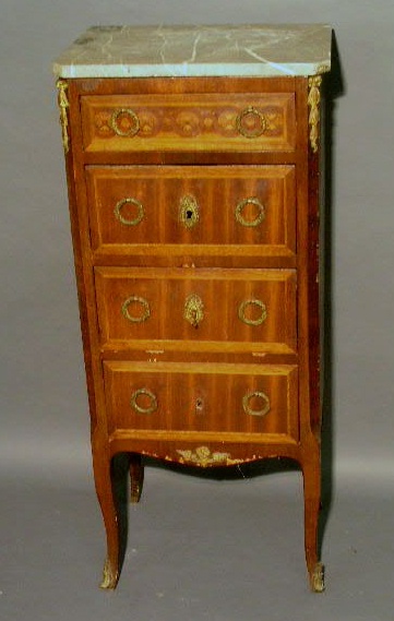 Appraisal: French mahogany lingerie chest with marble top h x w