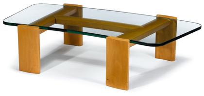 Appraisal: Rock maple and glass top coffee table paul laszlo -