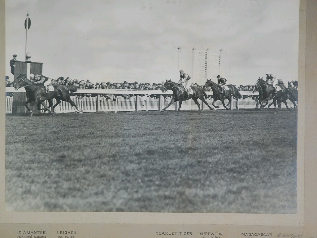 Appraisal: LARGE PHOTOGRAPH OF ROSEBERY STAKES KEMPTON with horses Diamantee Leighon