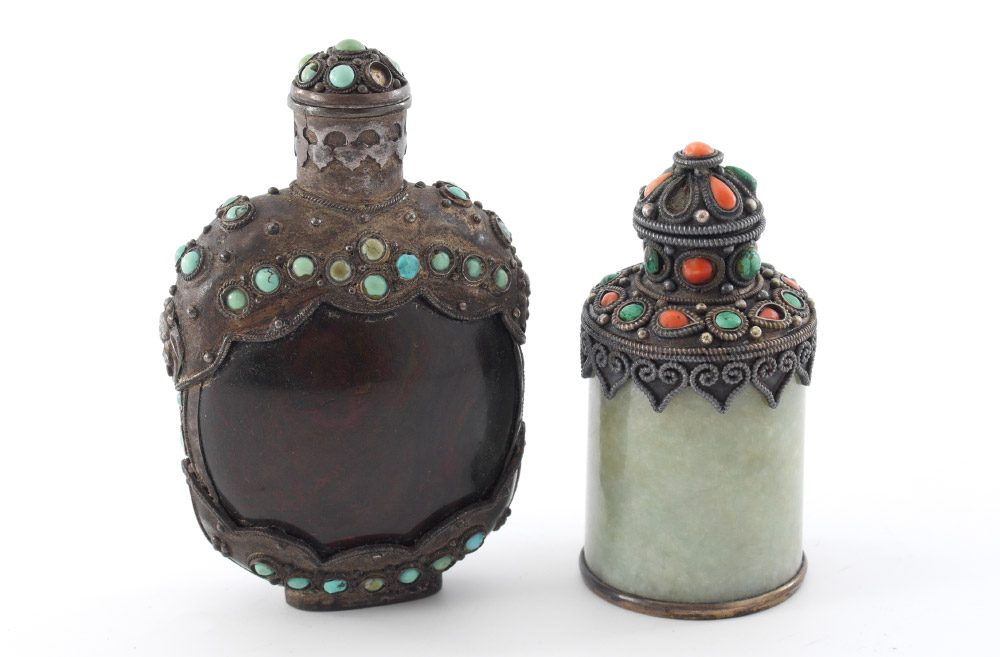 Appraisal: CHINESE SILVER MOUNTED SNUFF BOTTLES pieces total to include Silver