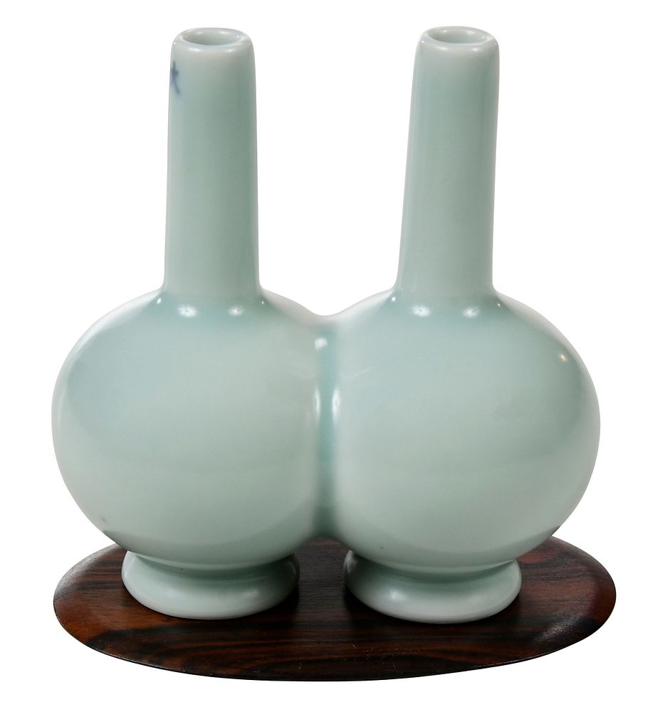 Appraisal: Chinese Celadon Glazed Conjoined Porcelain Vase with reign mark of