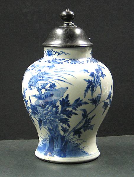 Appraisal: A blue and white porcelain jar th Century Of inverted