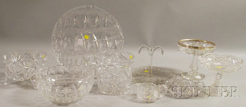 Appraisal: Nine Pieces of Colorless Cut Glass a compote footed bowl