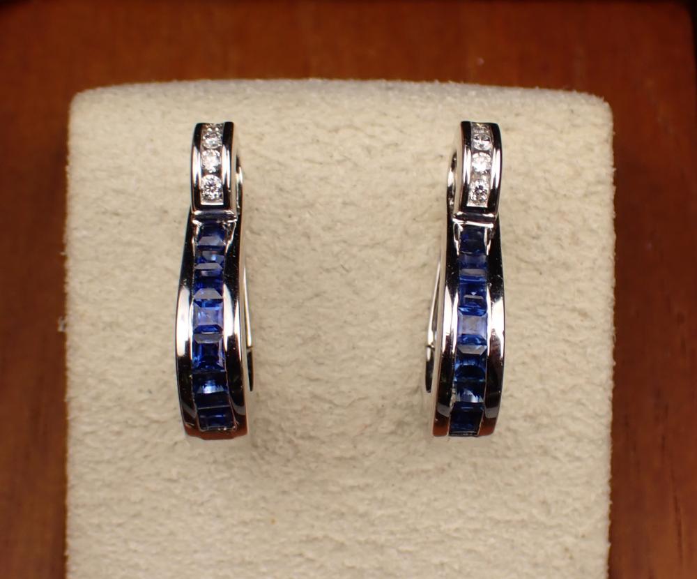 Appraisal: PAIR OF DIAMONDS BLUE SAPPHIRES AND FOURTEEN KARAT GOLD EARRINGS