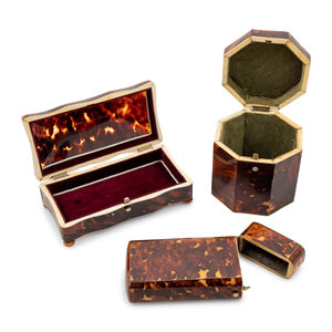 Appraisal: Three Tortoise Shell Decorated Boxes th Century comprising an octagonal