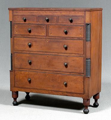 Appraisal: Federal inlaid cherry chest three-over-two-over-three drawers fan and line inlays