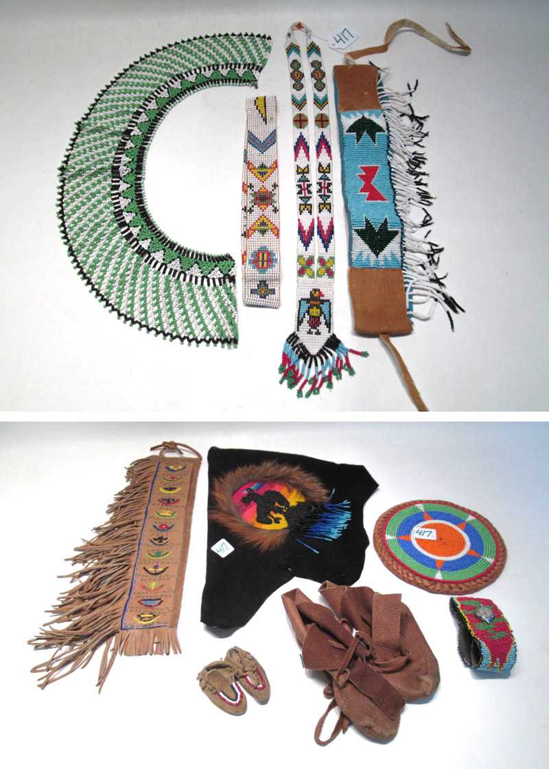 Appraisal: TEN NATIVE AMERICAN BEADED AND LEATHER ITEMS including two pairs