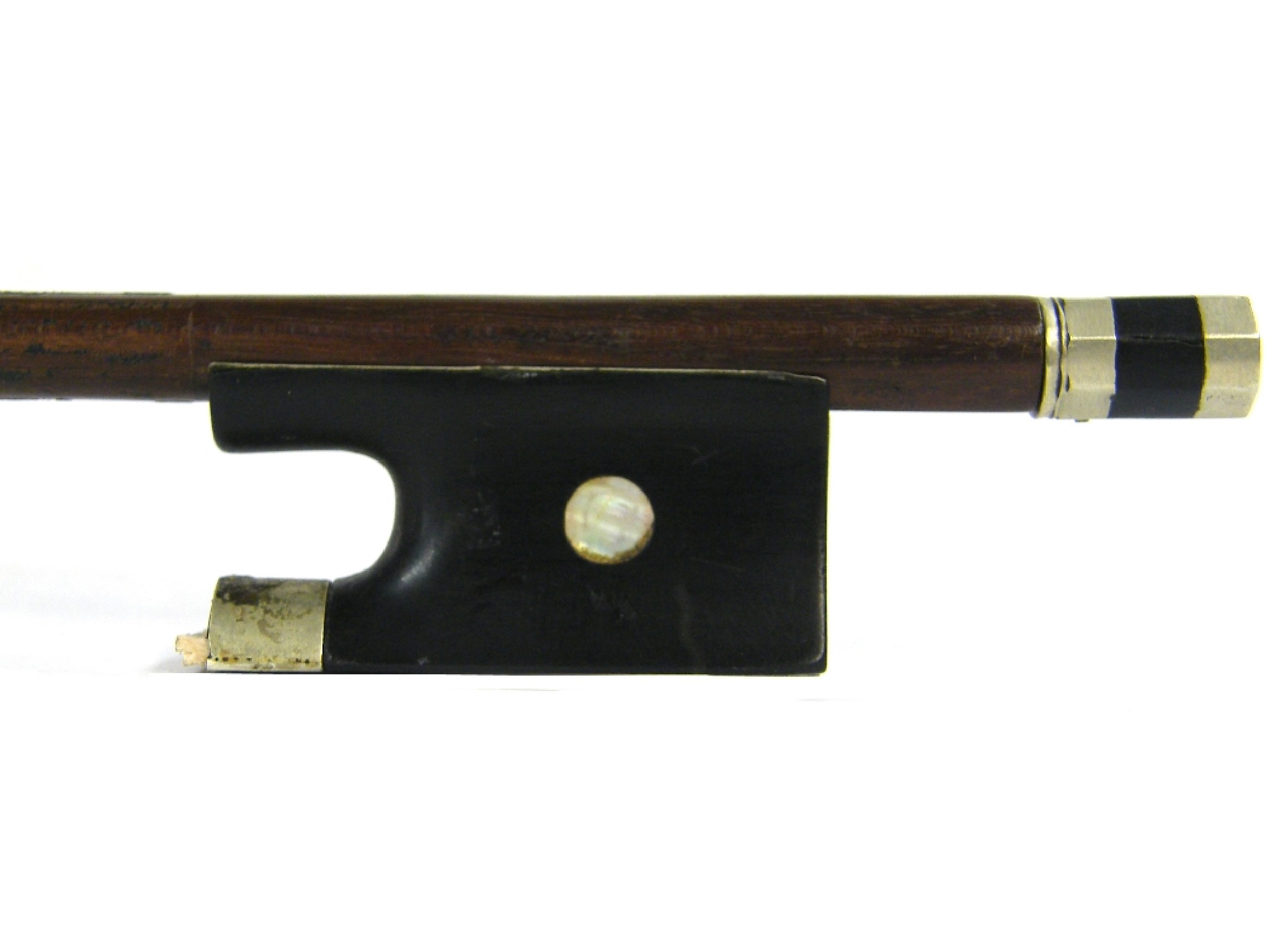 Appraisal: French nickel mounted violin bow of the Peccatte Family faintly