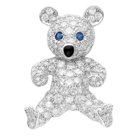 Appraisal: Diamond and Sapphire Teddy Bear Clip-Brooch Estimate -