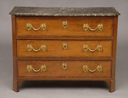 Appraisal: LOUIS XVI-STYLE GILT-METAL MOUNTED MAHOGANY COMMODE The veined gray marble