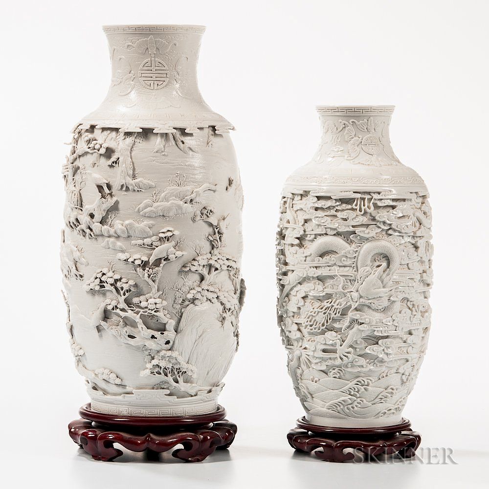 Appraisal: Two White-glazed Vases Two White-glazed Vases China th century each