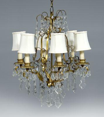 Appraisal: Brass and crystal chandelier six scrolled arms and gilt bobech