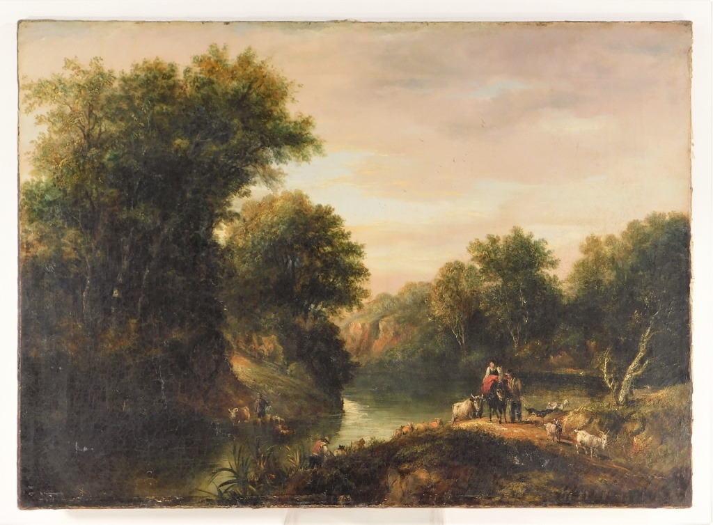 Appraisal: EUROPEAN ROMANTICIST PASTORAL LANDSCAPE PAINTING Europe th CenturyRomanticist landscape depicting