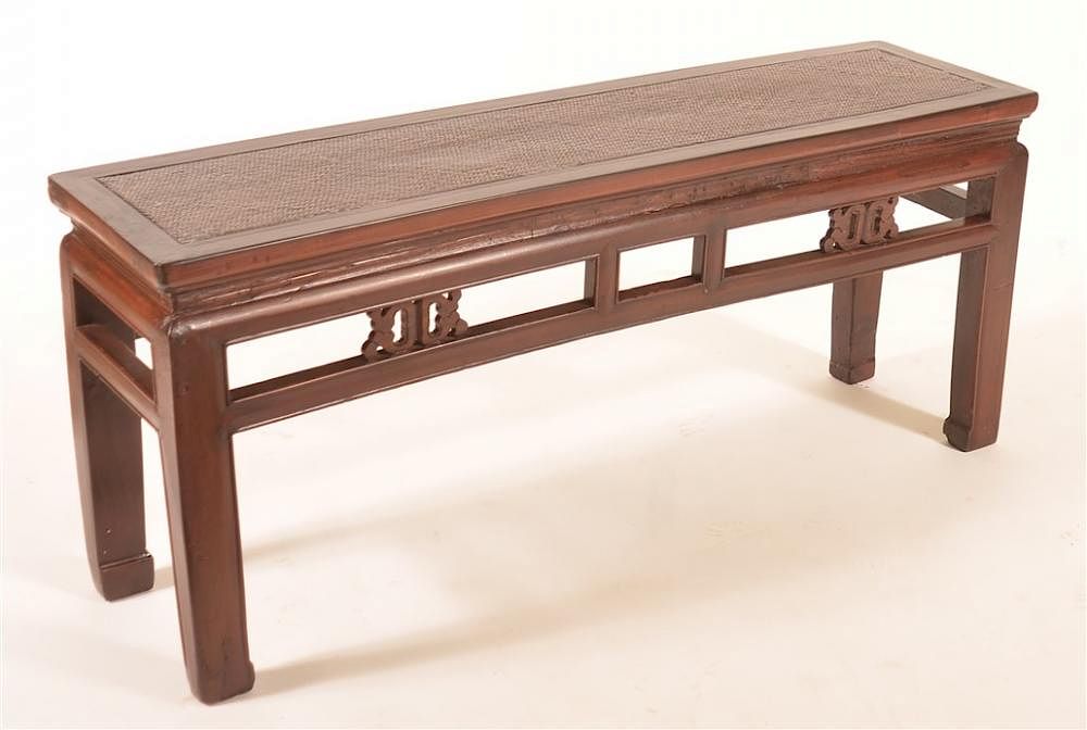 Appraisal: Vintage Chinese Lacquered Elmwood Bench Vintage Chinese Lacquered Elmwood Bench