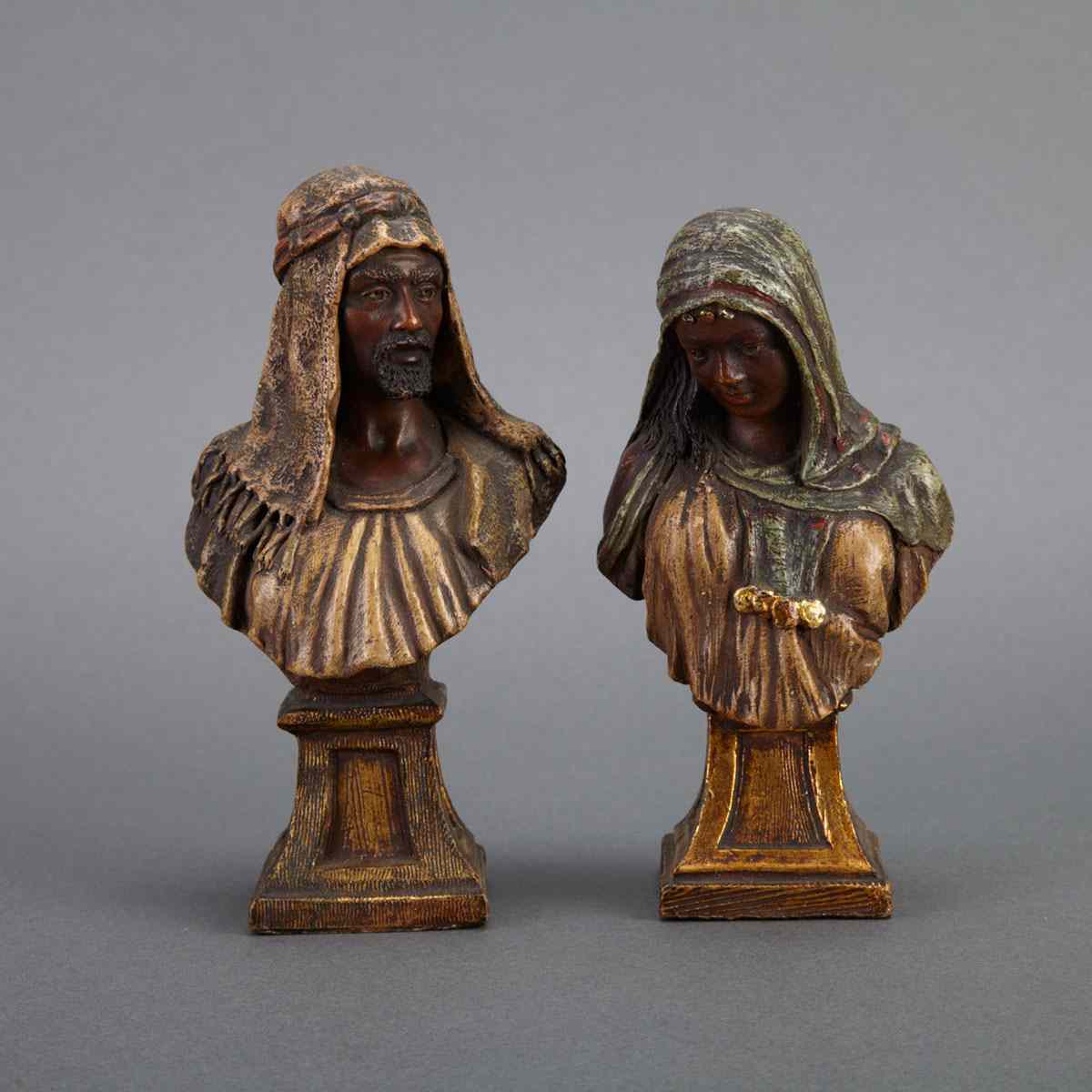 Appraisal: Friedrich Goldscheider Austrian - PAIR OF MINIATURE ORIENTALIST BUSTS each