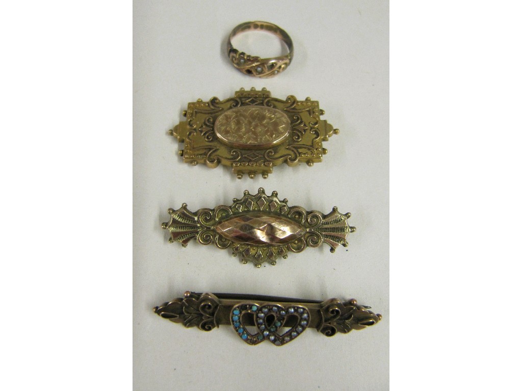 Appraisal: Three Victorian gold bar brooches and a ct gold gypsy