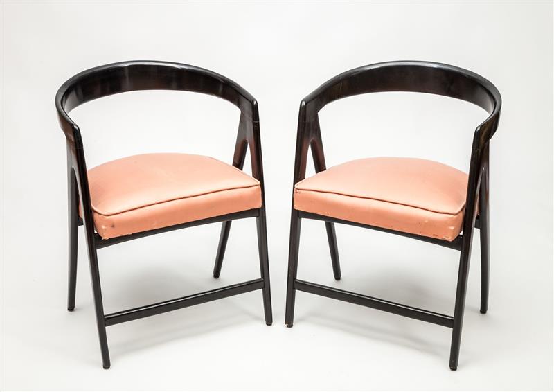 Appraisal: Pair of Armchairs Italian c Ebonized wood original upholstery x