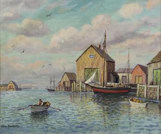 Appraisal: PASKELL William Oil on Canvas Harbor Scene Signed lower left