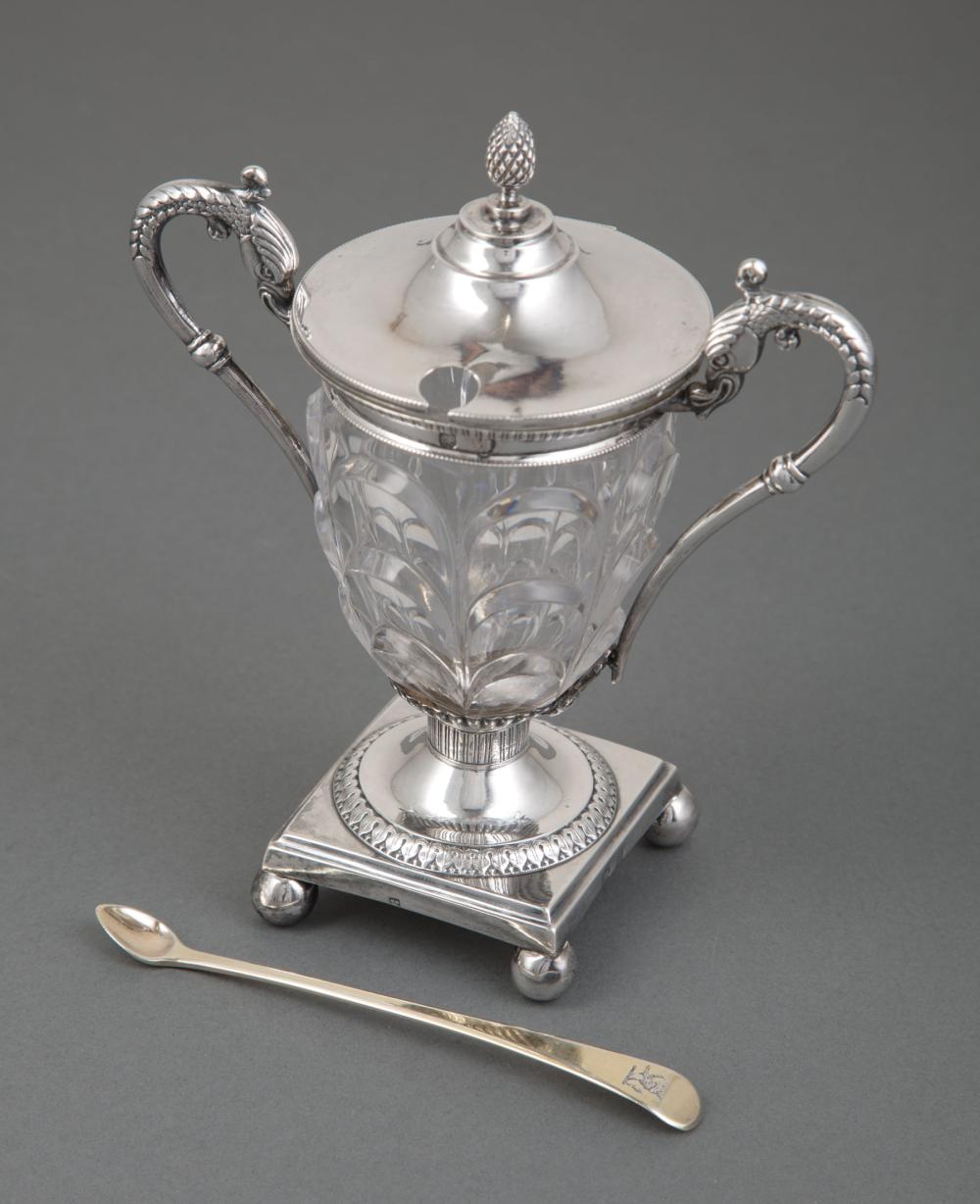 Appraisal: Continental st Standard Silver-Mounted Crystal Mustard Pot in the Neoclassical