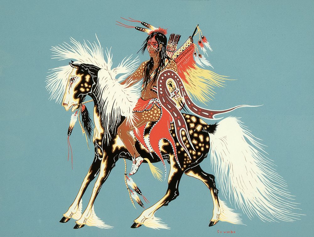 Appraisal: Woody Crumbo Untitled Horse and Rider Woody Crumbo Potawatomi -