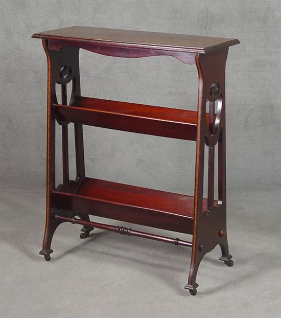 Appraisal: English Mahogany Bookcase Table Circa Pierced Arts Crafts inspired ends