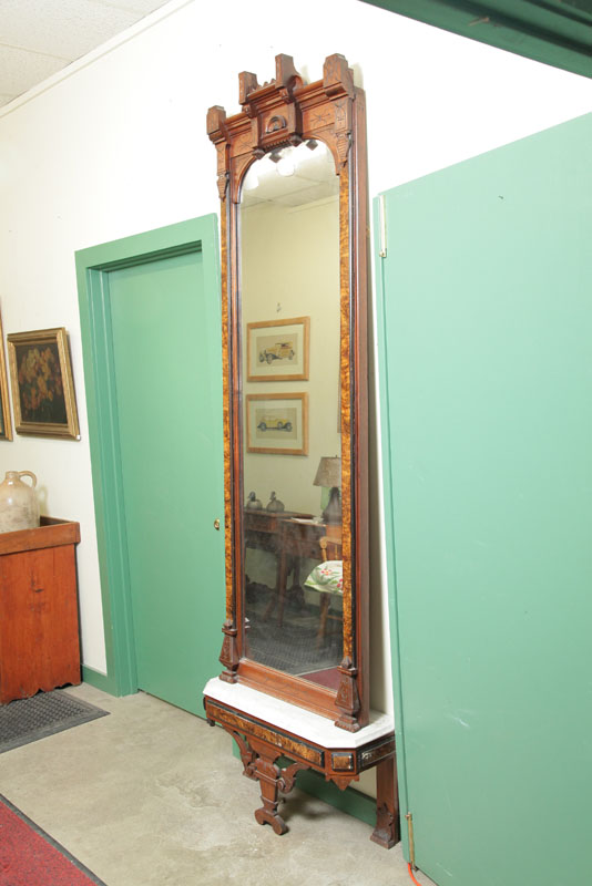 Appraisal: PIER MIRROR Oak with burlwood accents Carved and incised top