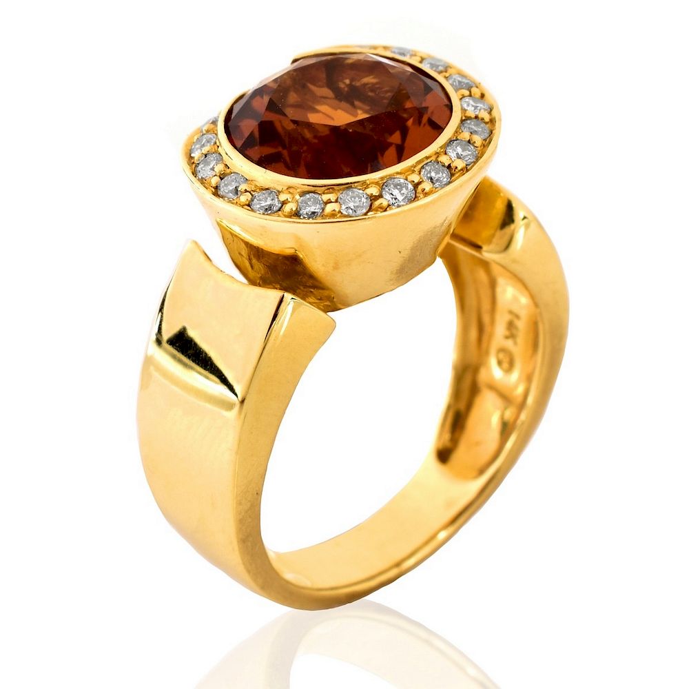 Appraisal: Citrine Diamond and K Gold Ring Round Brilliant Cut Citrine