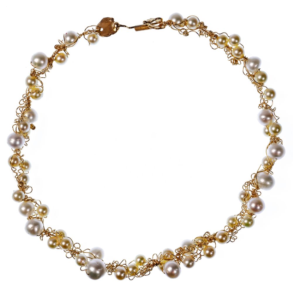 Appraisal: NIKKI FELDBAUM K YELLOW GOLD WIRE AND CULTURED PEARL NECKLACEInterwoven