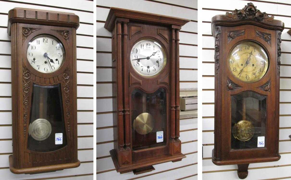 Appraisal: THREE GERMAN BOX CASE WALL CLOCKS all string wound time