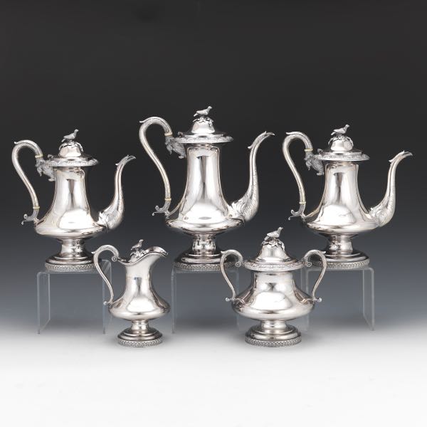 Appraisal: R W WILSON COIN SILVER FIVE-PIECE TEA COFFEE SERVICE MANSION