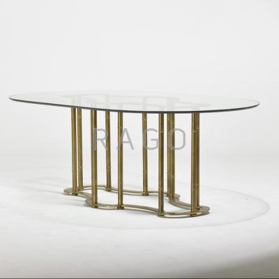 Appraisal: MASTERCRAFT Dining table USA s Patinated brass glass Unmarked x