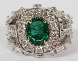 Appraisal: CT NATURAL EMERALD AND DIAMOND RING CT NATURAL EMERALD AND