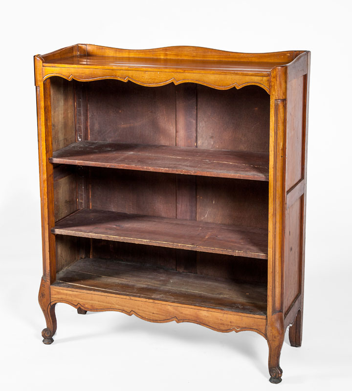 Appraisal: LOUIS XV STYLE PROVINCIAL FRUITWOOD BOOKCASE Fitted with two shelves