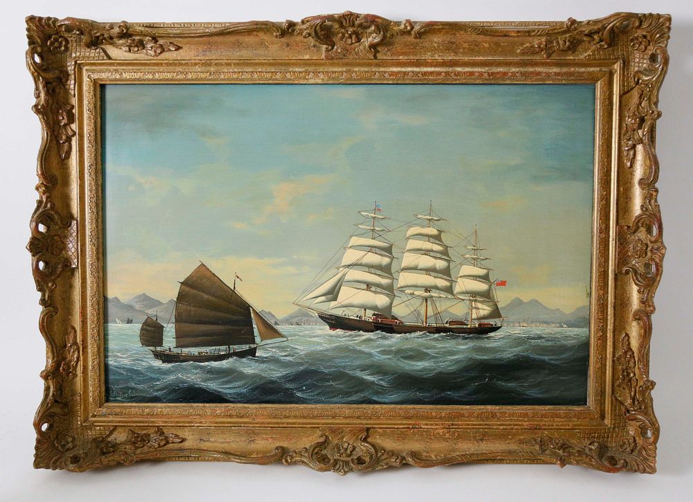 Appraisal: Salvatore Colacicco Oil on Wood Panel China Trade Shipping Scene