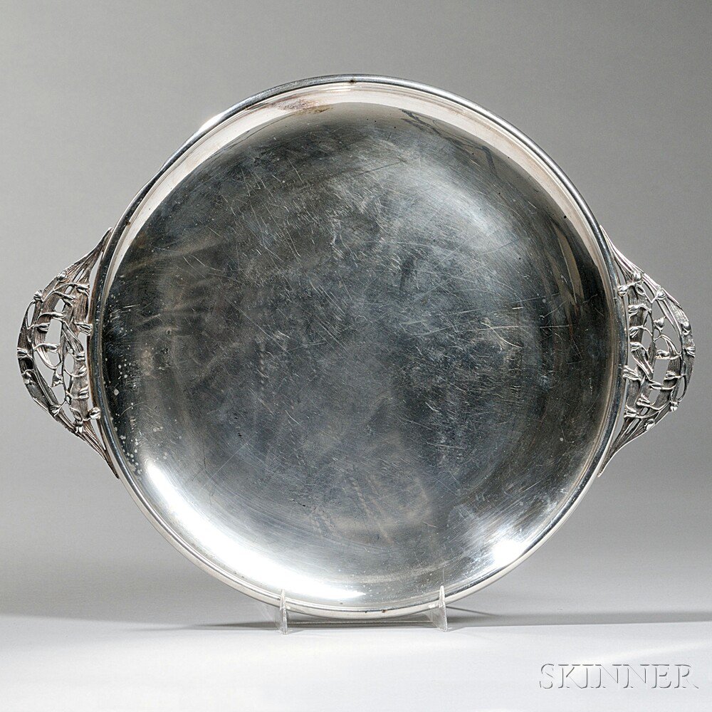 Appraisal: Durham Sterling Silver Round Tray with Lily of the Valley-form