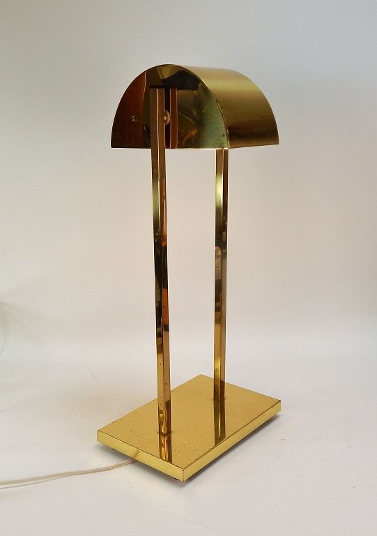 Appraisal: MCM Brass Half Moon Cantilever Shade Lamp United States Mid