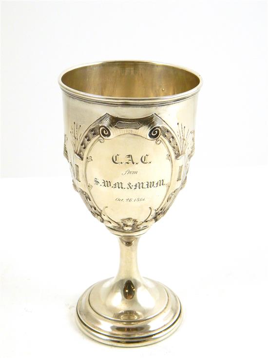 Appraisal: SILVER Goblet unmarked American th C shield grape and foliate