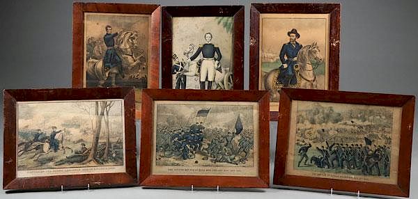 Appraisal: A GROUP OF SIX VINTAGE CIVIL WAR HAND-COLORED A GROUP